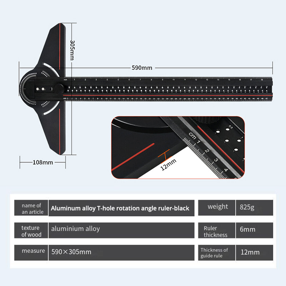 Multi-Use Aluminum Ruler with Laser Engraving, Durable Design, Adjustable Angles - Black & Red Options Available