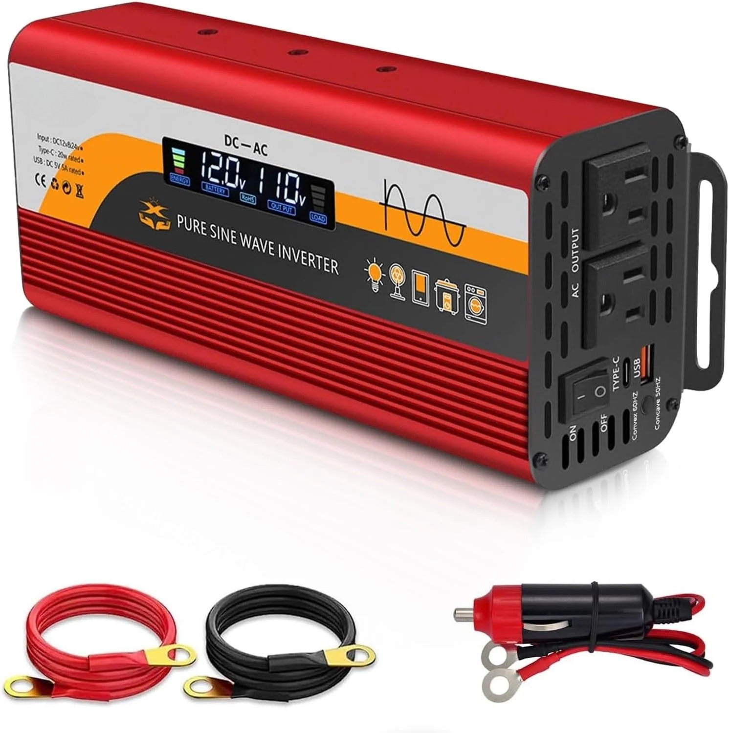 GreenZech Pro Inverter | 500W 1000W 1500W | 12V 24V Auto-Detect | Professional Pure Sine Wave Converter