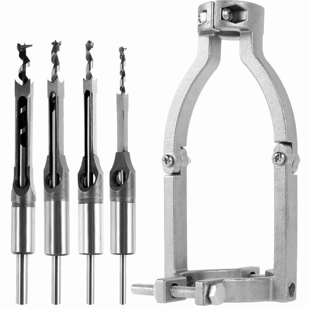 Carbide Square Hole Drill Bit Set - 1 Adapter & 4 Bits (1/4" to 1/2") for Woodworking, DIY, and Furniture Projects