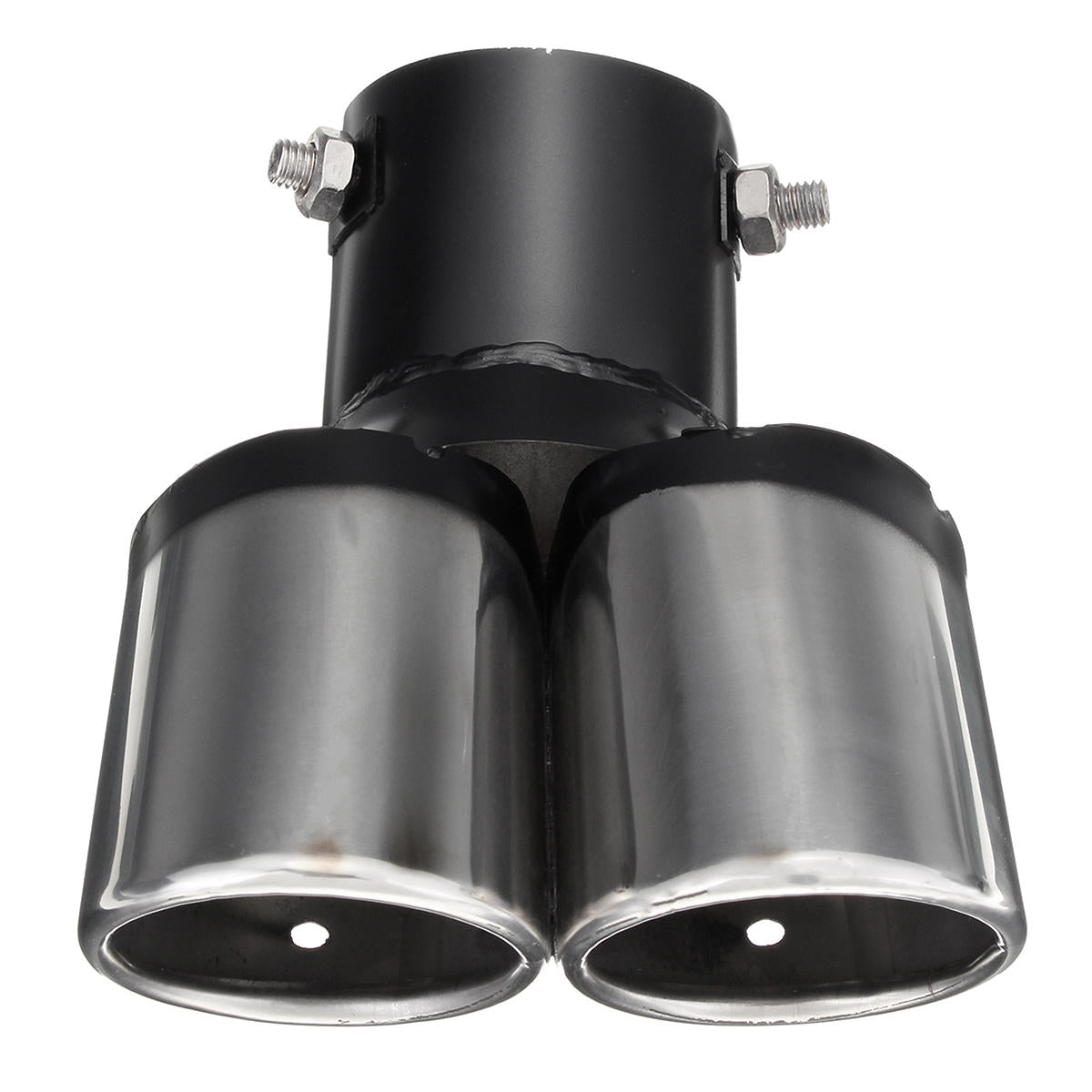 Universal Stainless Steel Inlet Welding Dual Outlet Exhaust Trim Round Tip Tail Muffler Pipe 62mm (Color:Chrome)