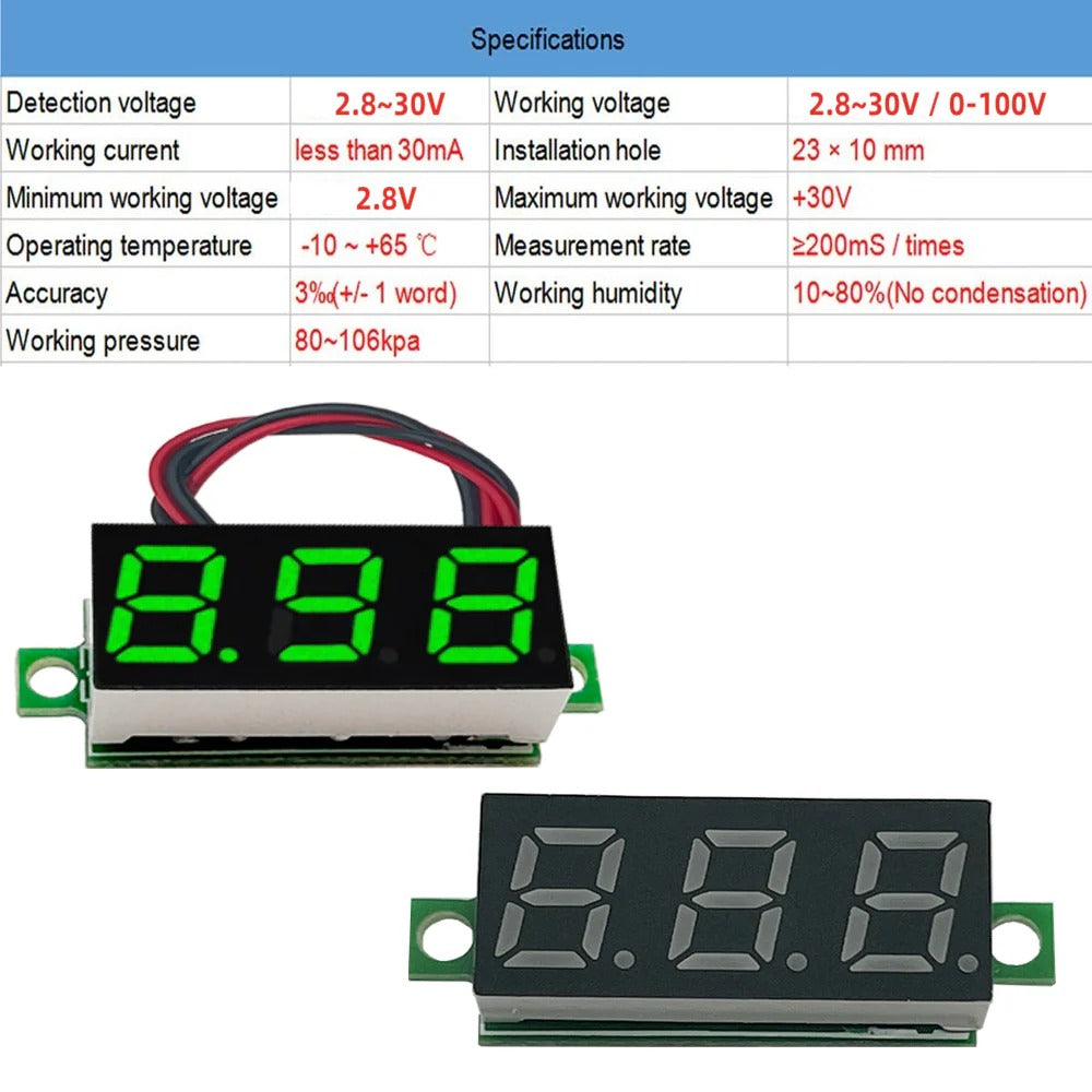 0.28in DC LED Digital Voltmeter 0-100V Auto Car Mobile Power Voltage Testing Detector