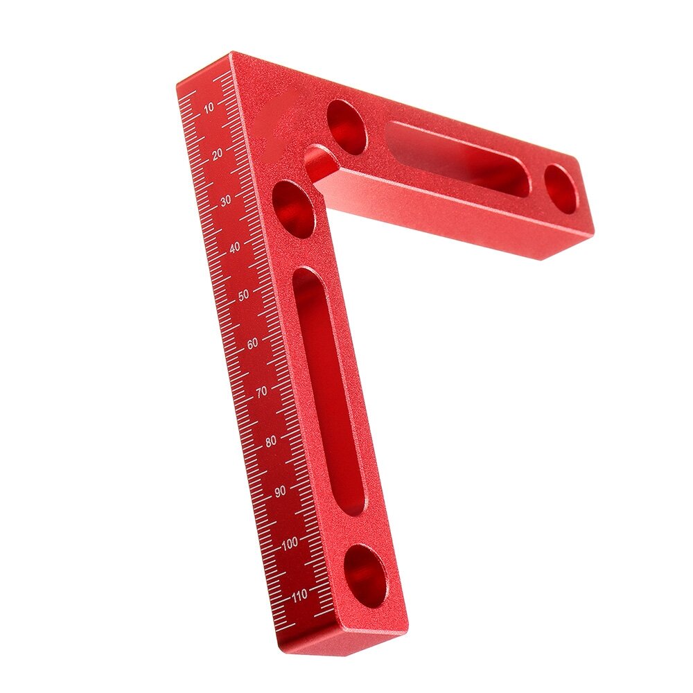 Aluminum Alloy Right Angle Positioning Ruler, 120x120mm, Anodized Red, Metric & Inch Scale, Precision Wood Jig Fixture
