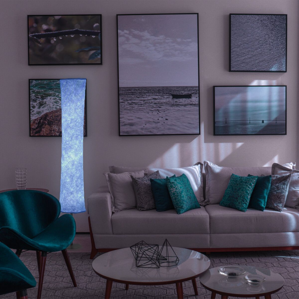 58" Soft Light Modern LED Floor Lamp RGB Color Changing Fabric Shade APP+Remote