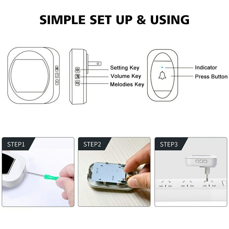 Wireless Doorbell Smart Household DoorBell With Time Display Volume Adjustable Mutil Use OfficeSelf-powered