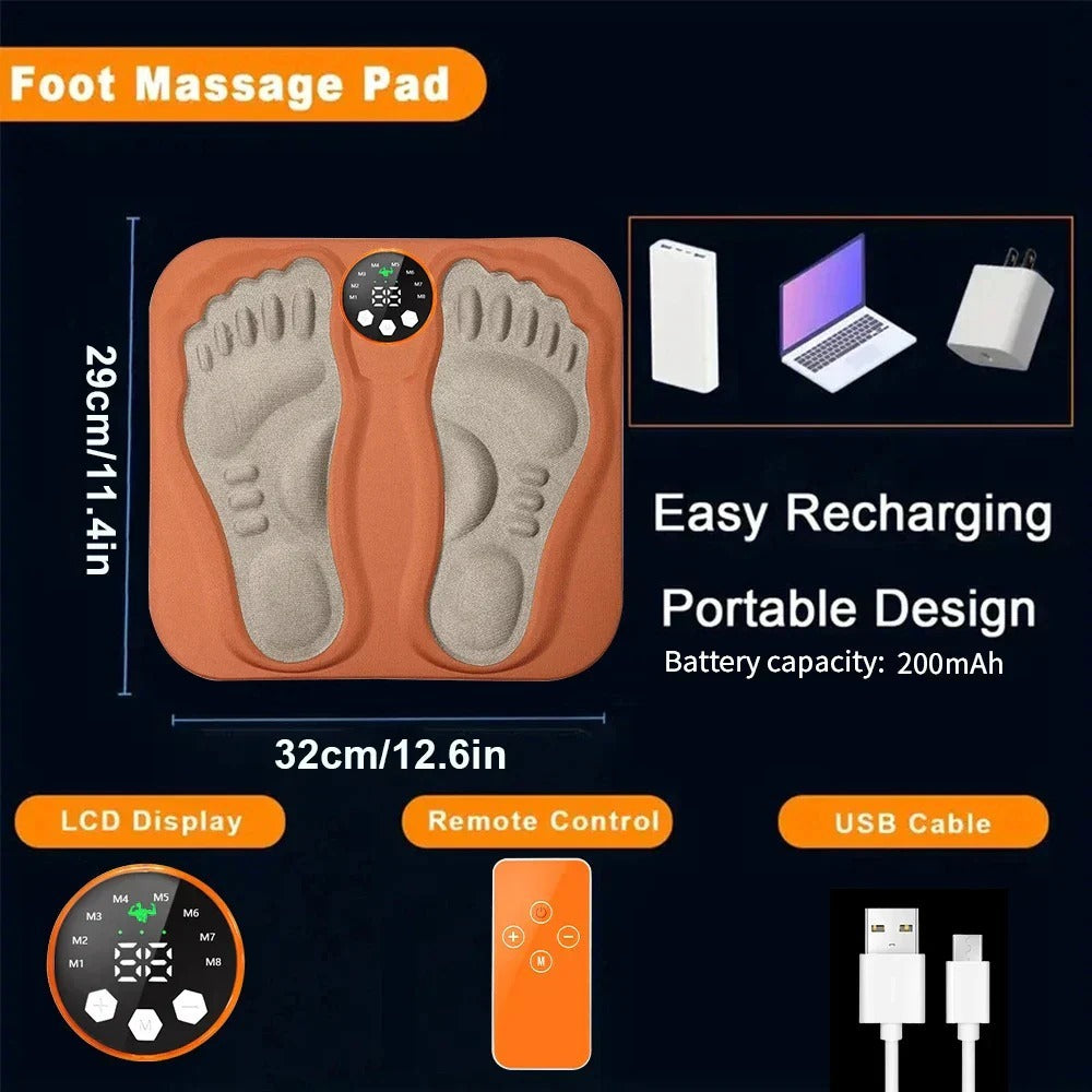 3D Foot Massager Pad with 8 Modes, 29 Intensities, RF Remote, Ergonomic Design for Relaxation & Slimming - Orange