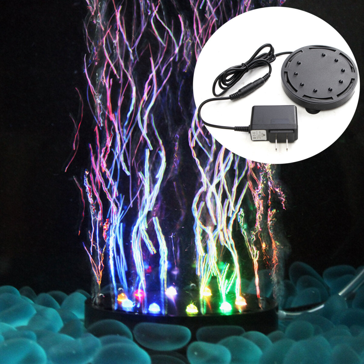 9 LED Aquarium Bubble Light Air Stone,Tank LED Air Bubbler Light Submersible Air Pump Bubble Stone Lamp for Turtle Tank Decoration