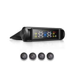 Solar Power Tire Pressure Monitor System Universal Tester Wireless LCD Display with 4 External Sensors