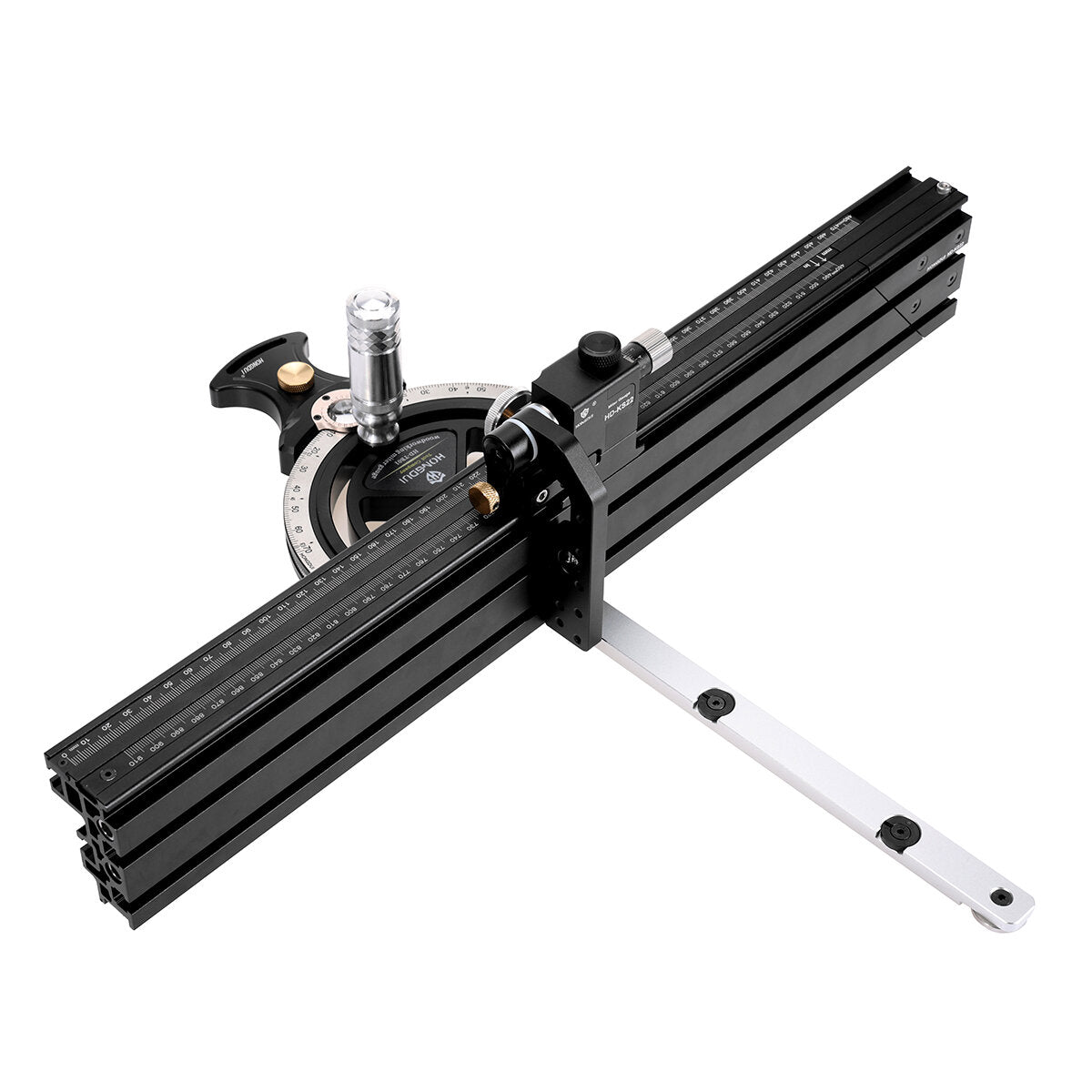 Aluminum Miter Gauge with Adjustable 0-70° Angle, 0-850mm Length, High Precision, Quick Positioning, and Scale Magnifier