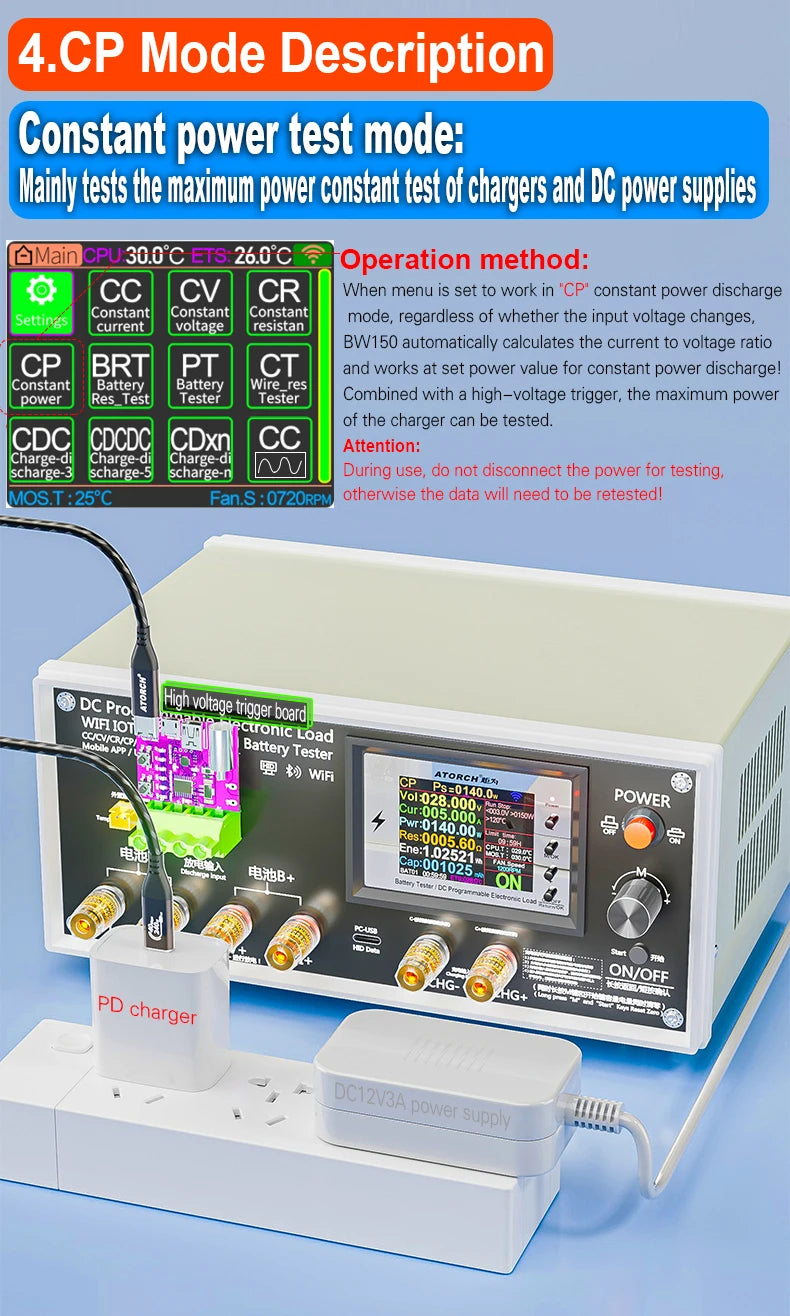 Electronic Load Tester 150/300/450/600W WiFi Tuya 0-200V 50A Battery Capacity Monitor Programmable Discharge Tool IPS Display High Precision Bluetooth Connection