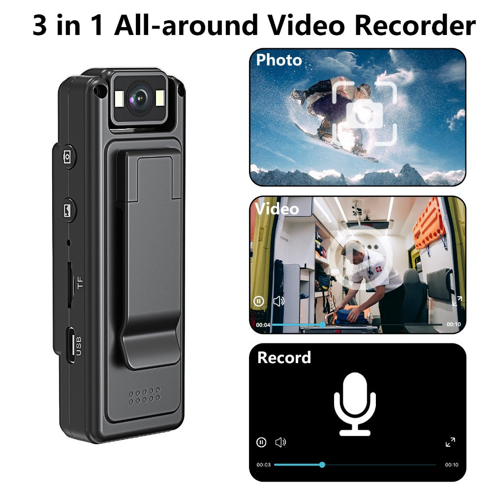 1080P Outdoor Action Camera with 1.3" LCD, Night Vision, WiFi, 128GB Card, Mini Wearable Video Recorder