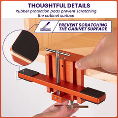 Cabinet Door Mounting Jig - Heavy-Duty Aluminum Tool for Easy Installation of Left/Right Doors, Height Adjustable, 2-3/16" Clamp