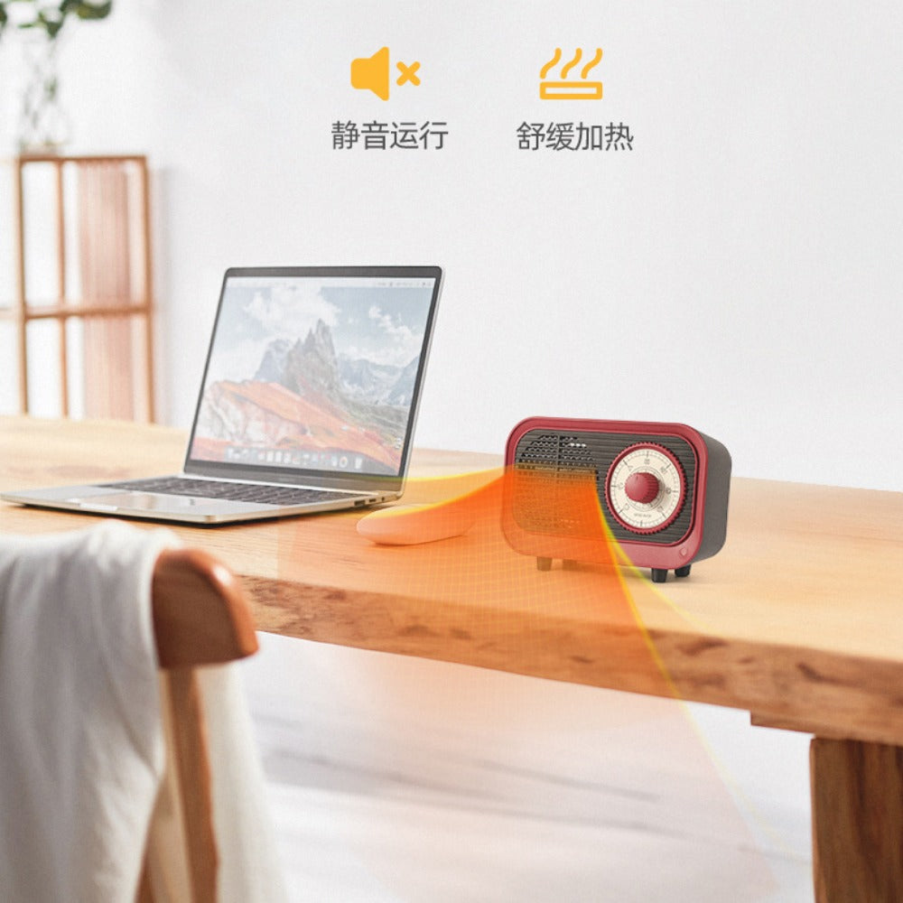 Retro Style Electric Space Heater - Mini Indoor Fan, Quiet Ceramic Heating, Overheat Protection, 250V for Bedroom/Office