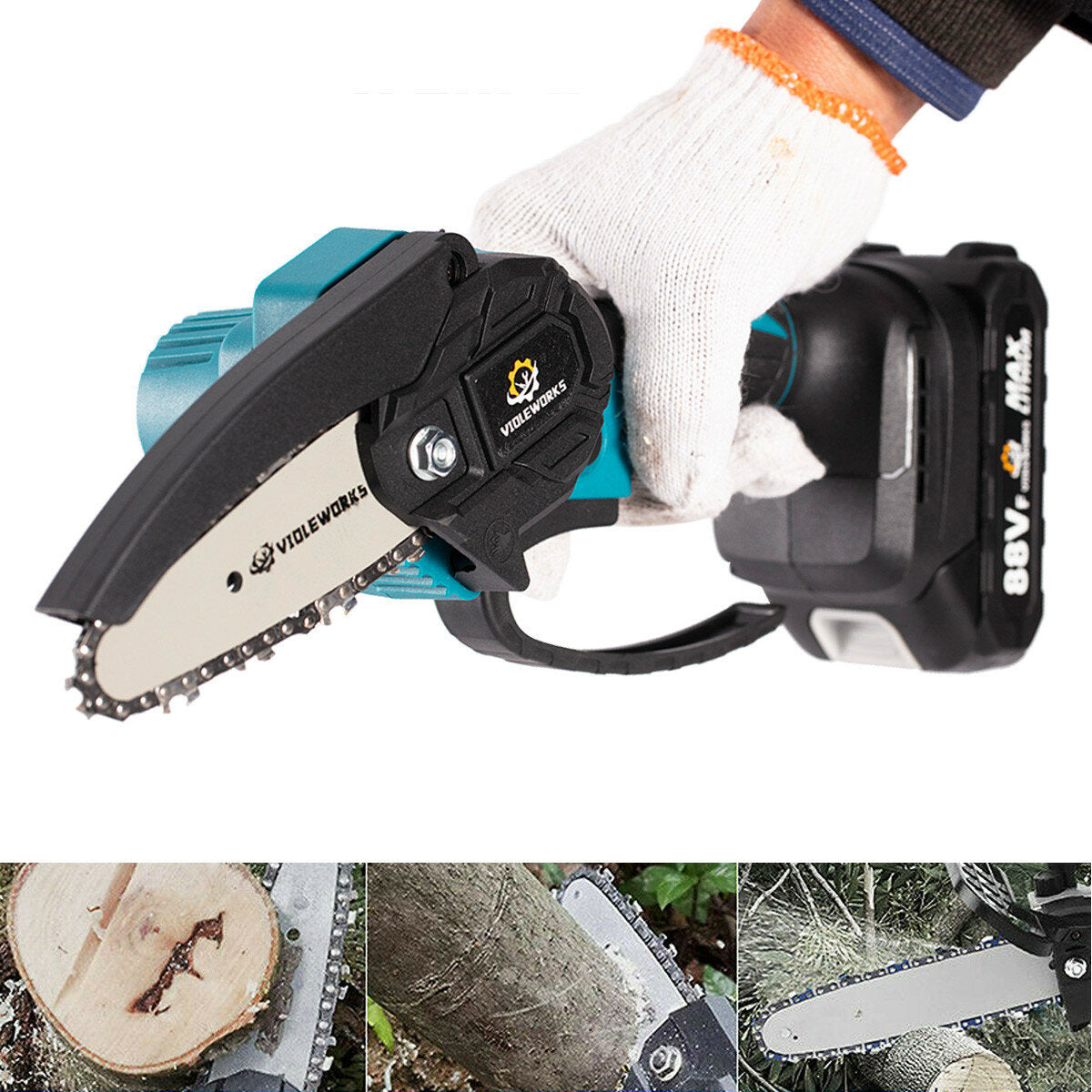 4 Inch 88VF Cordless Electric Chain Saw One-Hand Saw Woodworking Tool