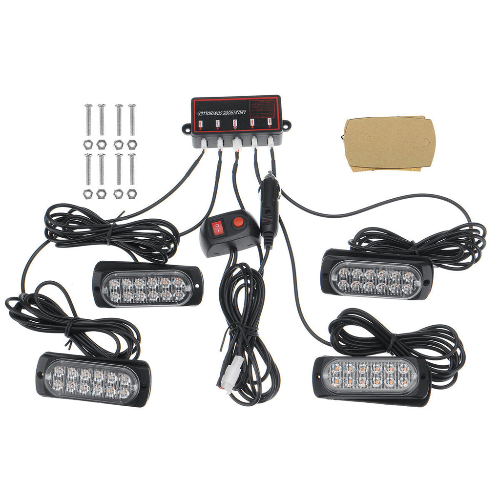 12V/24V 4/6 12 LED Flashing Light Strobe Lamp Truck Recover Amber Beacon & Control Waterproof