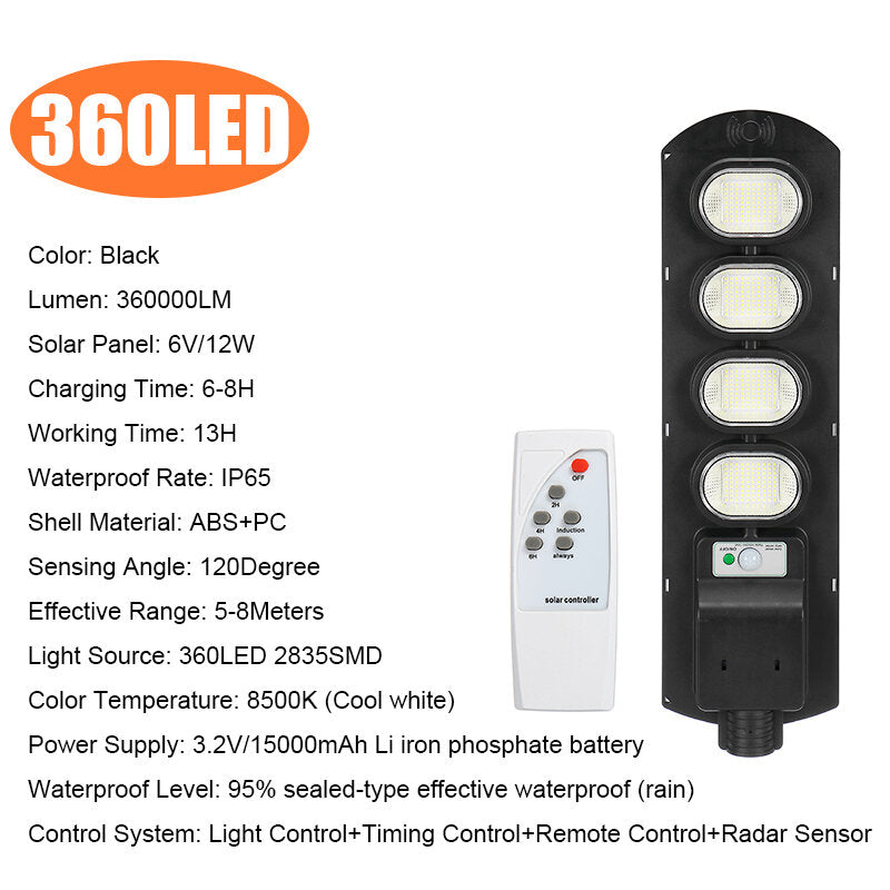 90/180/270/360/450LED Solar Street Light IP65 PIR Motion Sensor Wall Lamp+Timing Function+Remote Control