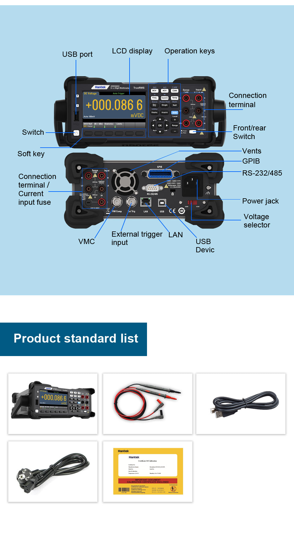 1/2 6 1/2 True RMS Digital Multimeter Dual Display 30,000rdgs/s Reading Rate + 10,000 Memory Desktop Multitester HDM3055 HDM3055A HDM3065 HDM3065B
