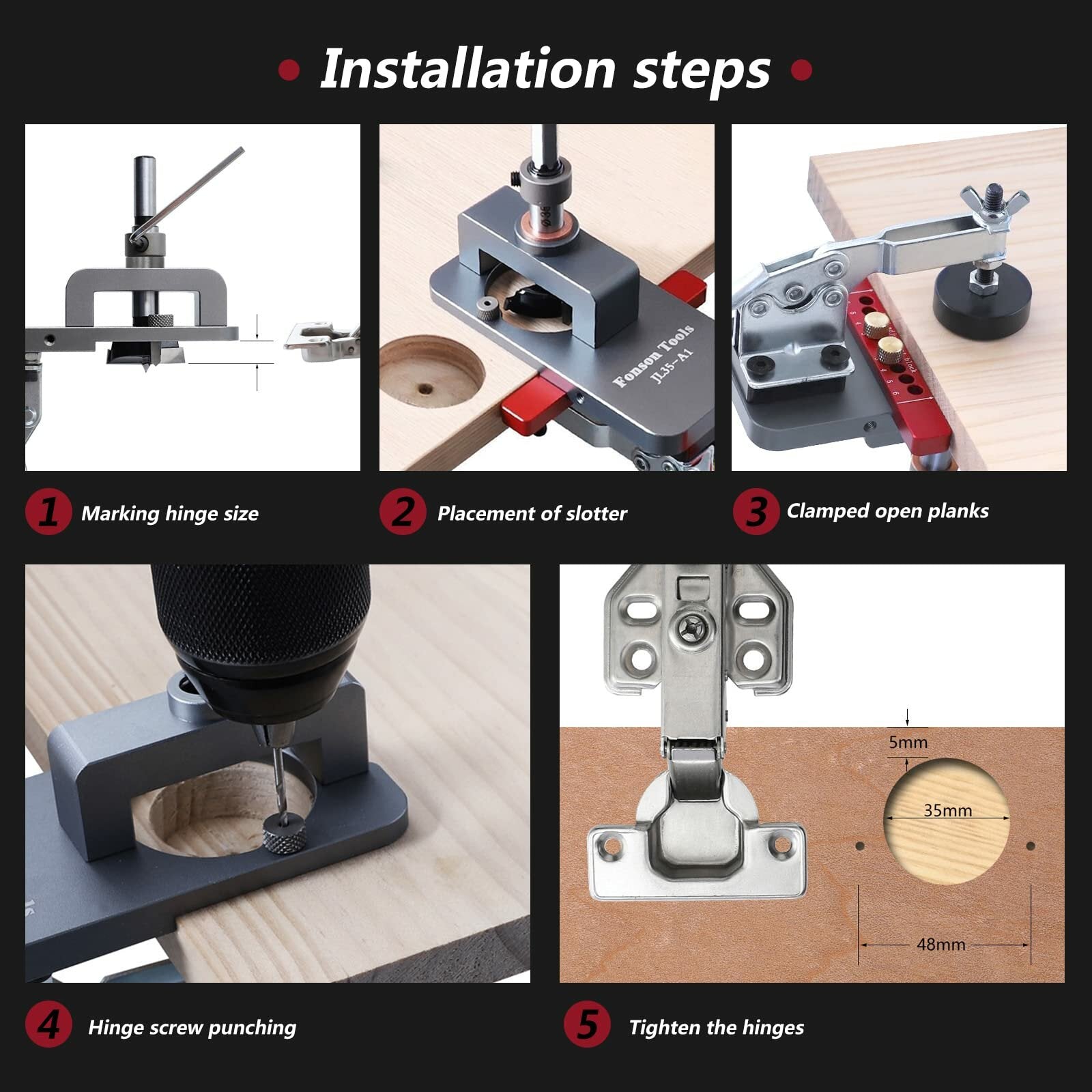 Premium Aluminum Concealed Hinge Jig - Adjustable, Precision Drilling, Multiple Offsets for Cabinet Making, Easy Setup