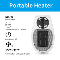 Compact 220V 500W Portable Electric Fan Heater