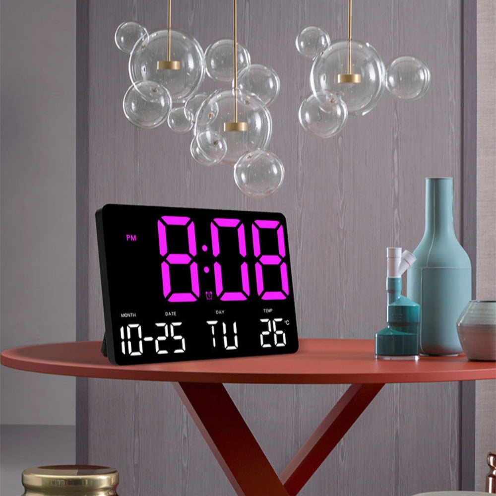 Large Digital Wall Clock with LED Display, Adjustable Brightness, Indoor Temperature, Date, Week, 12/24H for Home, Office, Classroom