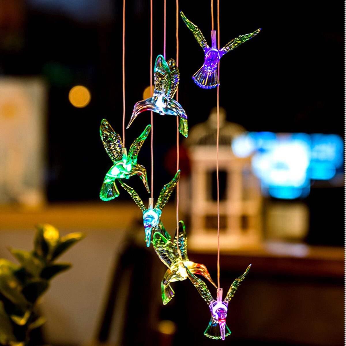 Color Changing LED Solar Power Lamp Hummingbird Wind Chime Light Hanging Decor
