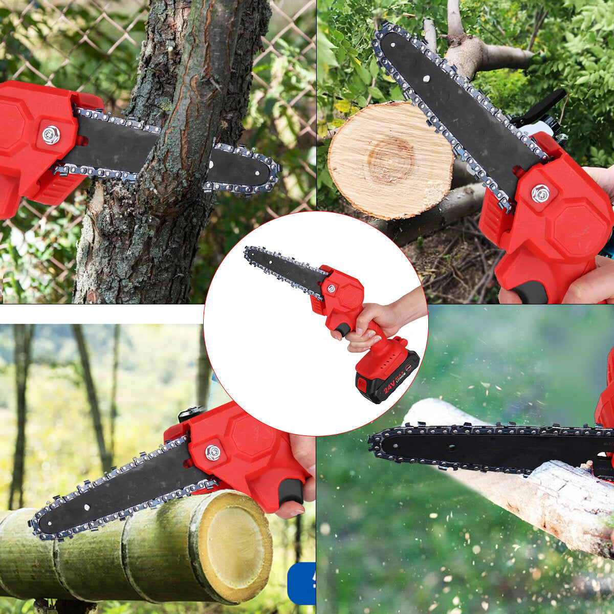 24V Cordless Electric Chain Saws 6Inch Protable Chainsaw For Tree Branch Wood Cutting Tool