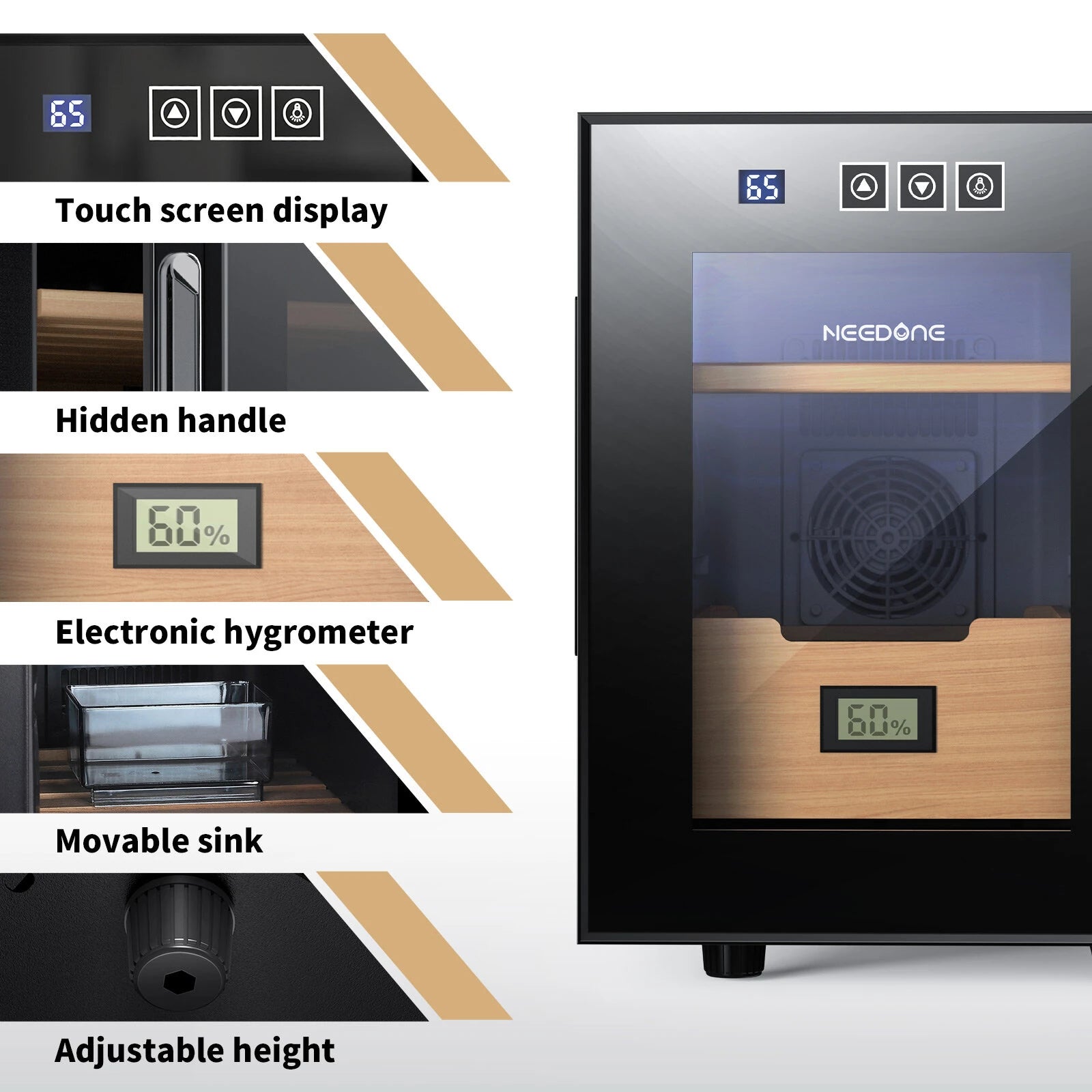 16L Cooler Humidor, Electronic Cooler Humidor with Spanish Cedar Wood Shelves Upgraded Version with Digital Hygrometer Displays, 100 Capacity