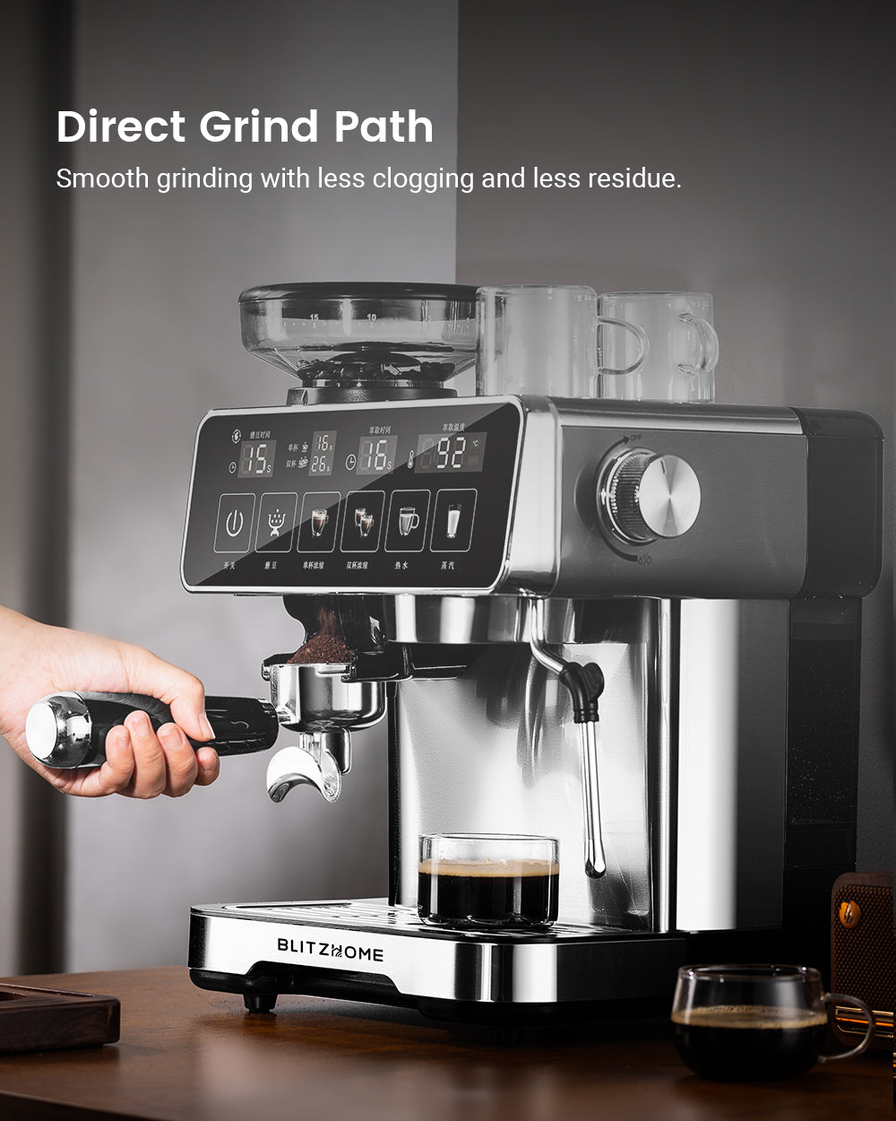 Espresso Coffee Machine 20Bar 1150W with Built-in Conical Burr Grinder PID & NTC 51mm Portafilter Manual Steam Wand