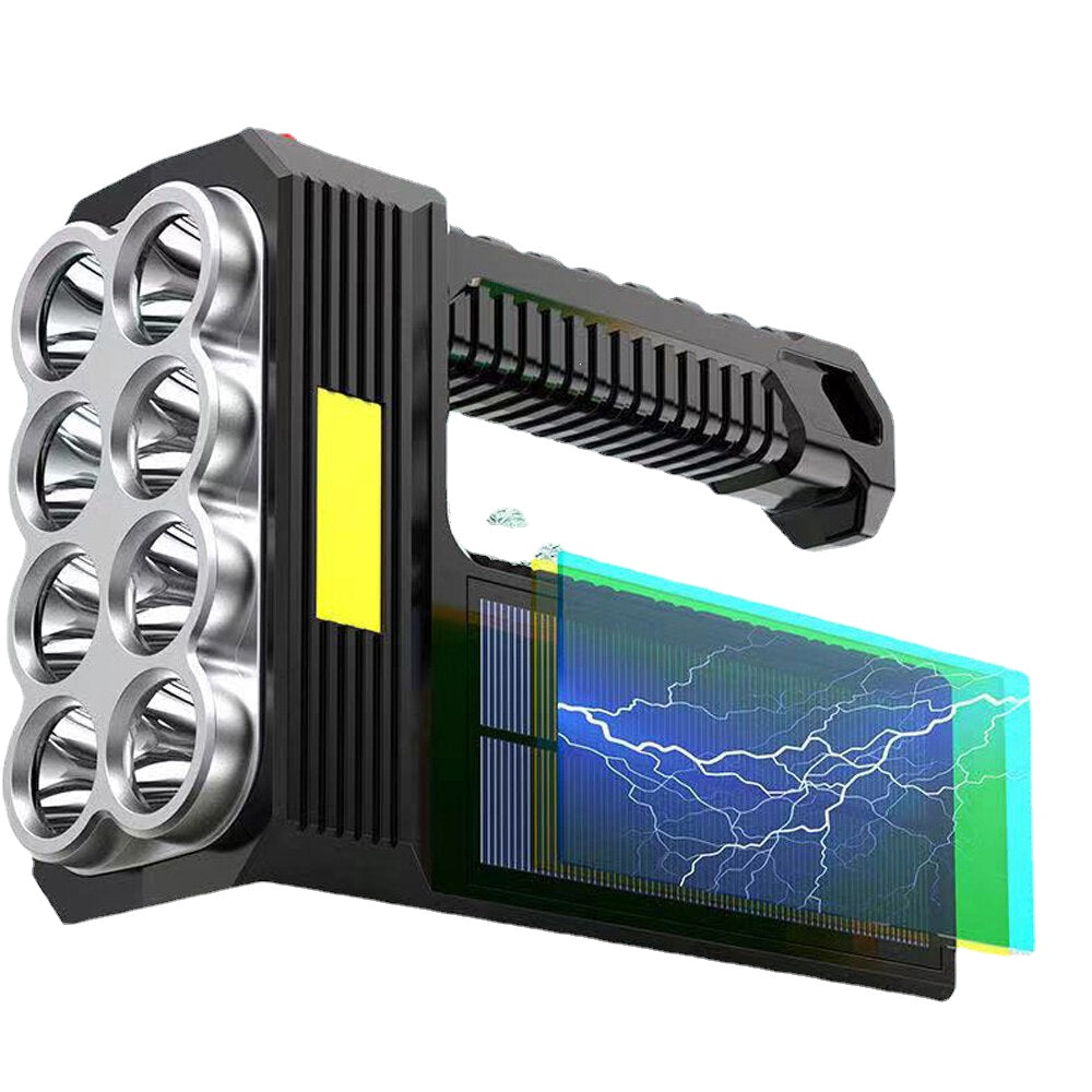 8LED+COB 4Modes Super Bright Portable Solar Flashlight USB Rechargeable Power Indicator Searchlight Waterproof Strong Spotlight