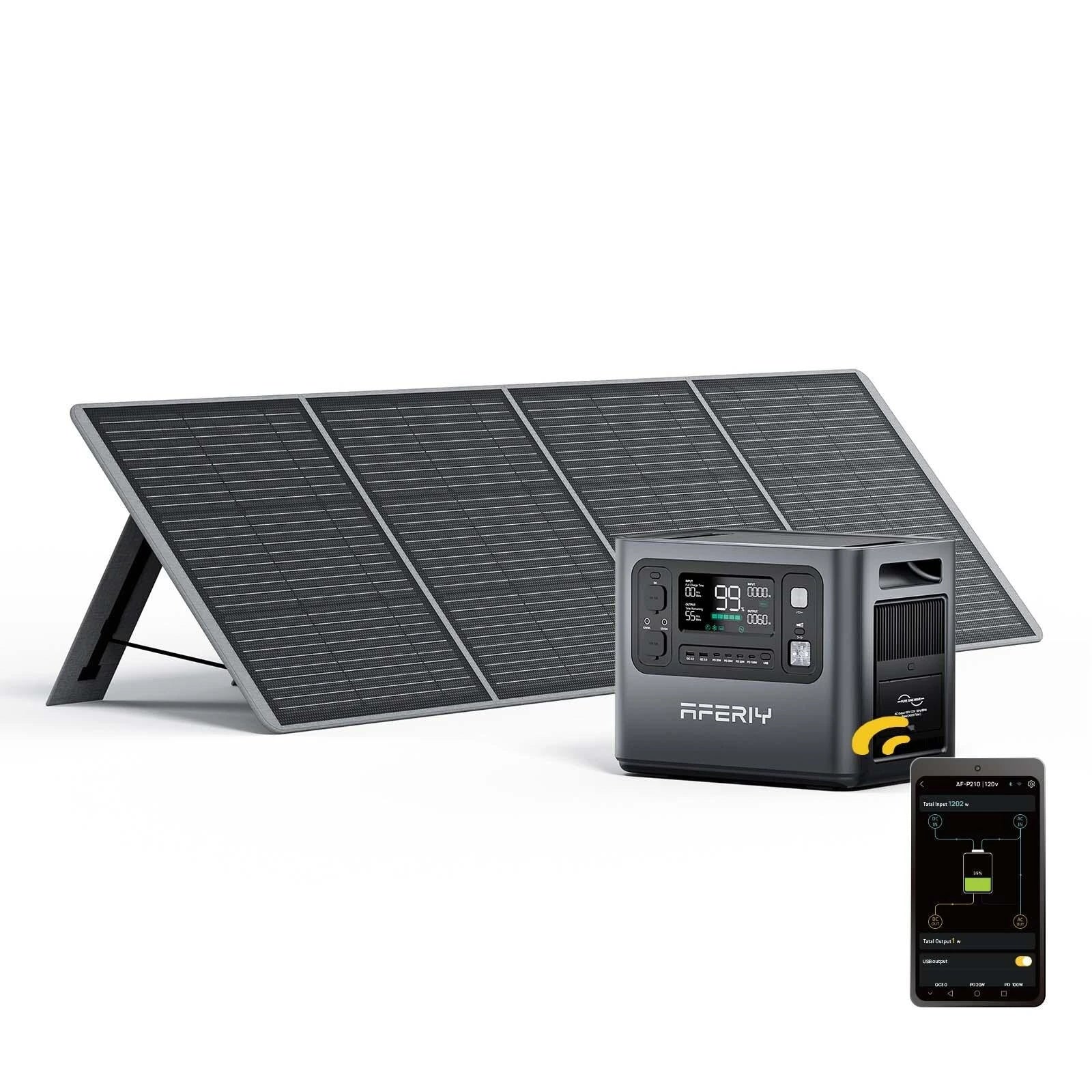 2400W 2048Wh LiFePO4 Portable Power Station with 1 x 400W Solar Panel, UK Plug, App Control & UPS for Camping & Home Backup