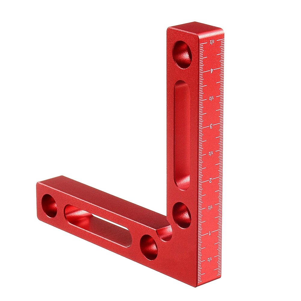 Aluminum Alloy Right Angle Positioning Ruler, 120x120mm, Anodized Red, Metric & Inch Scale, Precision Wood Jig Fixture