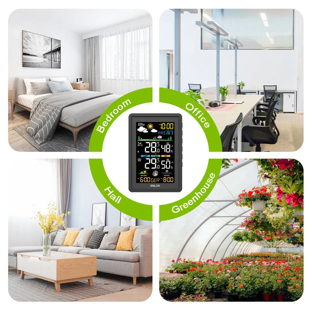 Wireless Digital Color Display Weather Station Clock Barometer Thermometer Hygrometer Trend Sun Time Forecast Sensor -40℃