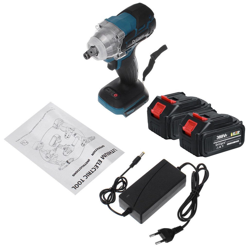 388VF 2 in1 520N.m Brushless Impact Wrench Cordless Electric Screwdriver Drill Power Tool W/ 1/2x Battery
