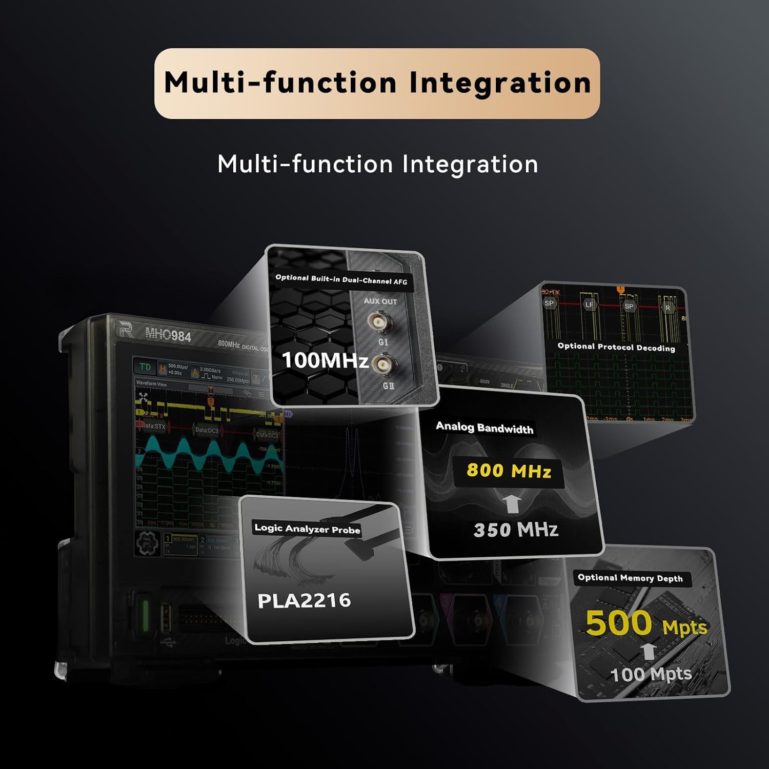 High Precision Digital Oscilloscope 4 Channels 800MHz Bandwidth 12-Bit Resolution 4GS Sampling Rate Touchscreen USB HDM Signal Analysis