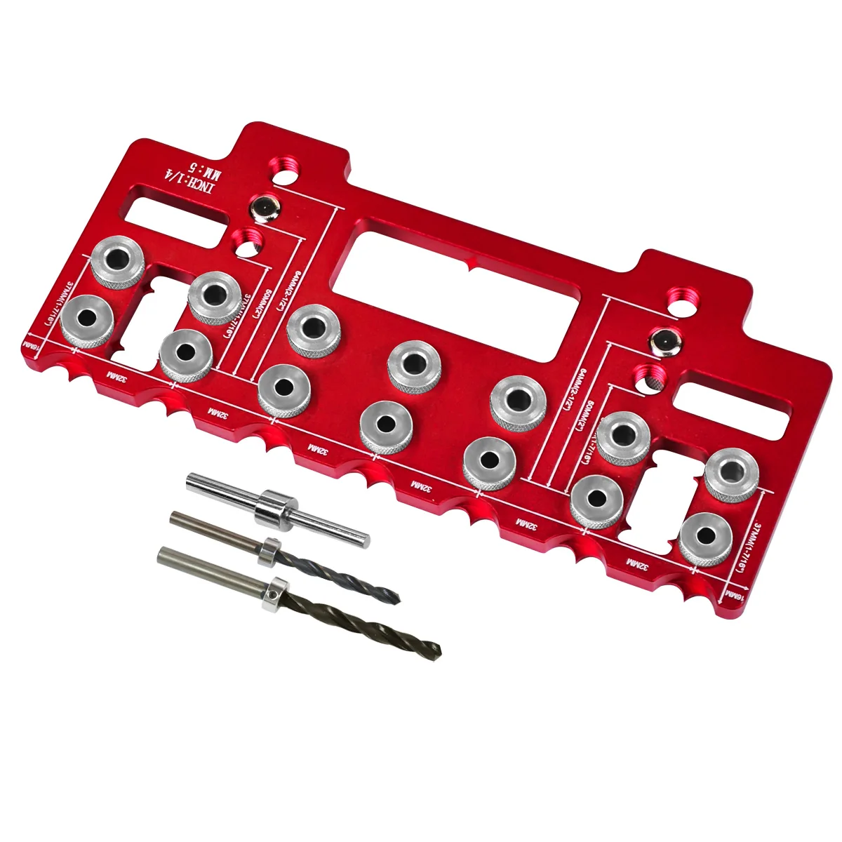 Multifunctional Pocket Hole Jig Set - Aluminum Alloy Tool for Precise Woodworking, Handle Punch Locator, Black/Red