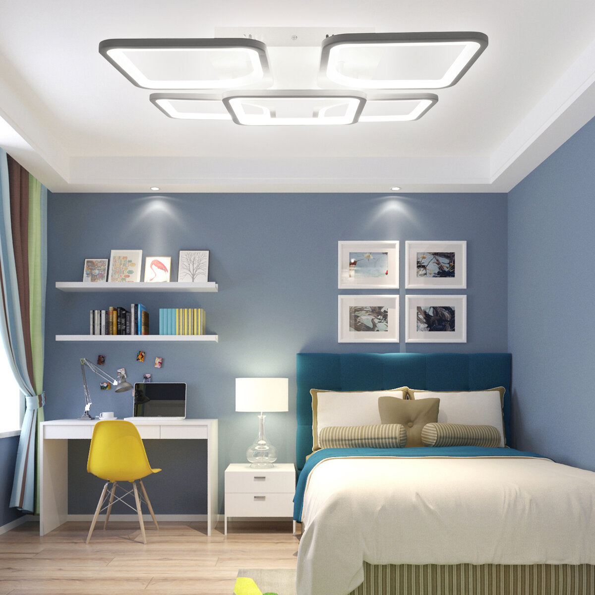 4300LM 900 LED Ceiling Lamp 5Pcs Cube Living Room Bedroom Pendant Light+Remote