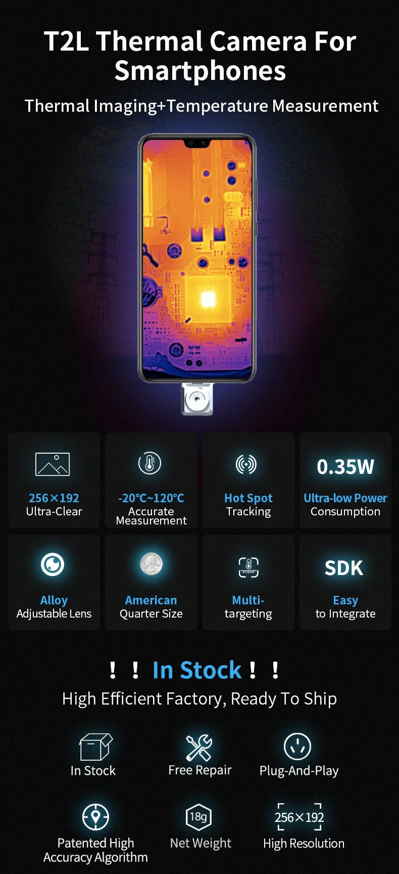 GreenZech Mobile 256 Pro-M | Manual Focus Smartphone Thermal Camera | 256x192 HD Infrared Imager for PCB & Professional Testing