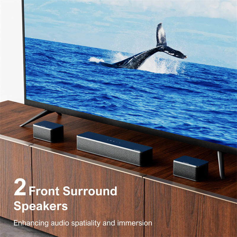 410W 7.1CH Soundbar with 2x Steady 300 Stands Virtual Surround Sound System with 4 Wired Surround Speakers and 6.5" Wireless Subwoofer Home Theater SurroundX Soundbar Subwoofer with 2x Pairs of Steady 300 Surround Speaker Stands