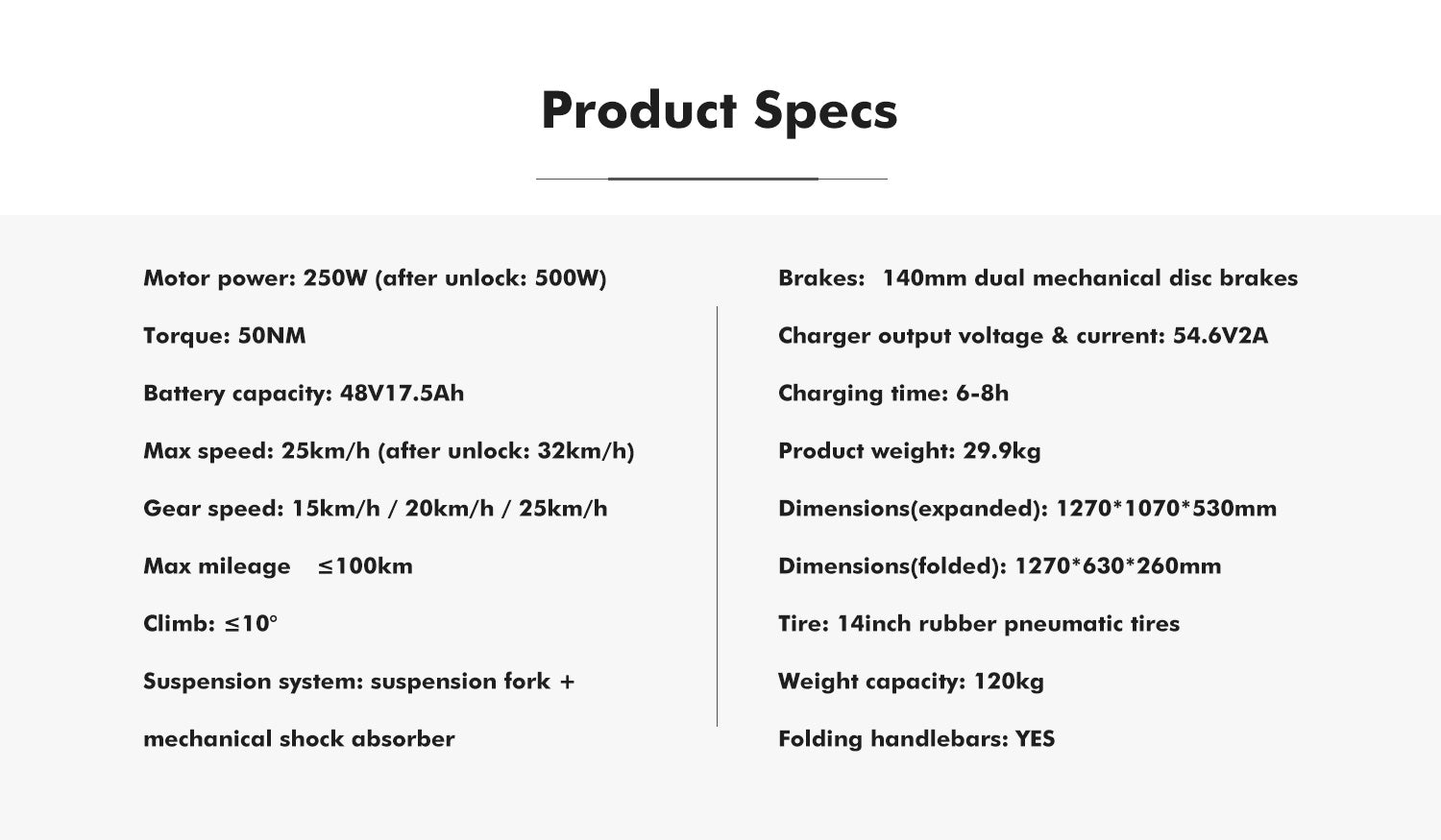 Electric Scooter w/ Seat 48V 17.5AH Battery 500W Motor Recommended Top Speed 25KM/H 14inch 100KM Max Mileage 120KG Max Load E-Scooter