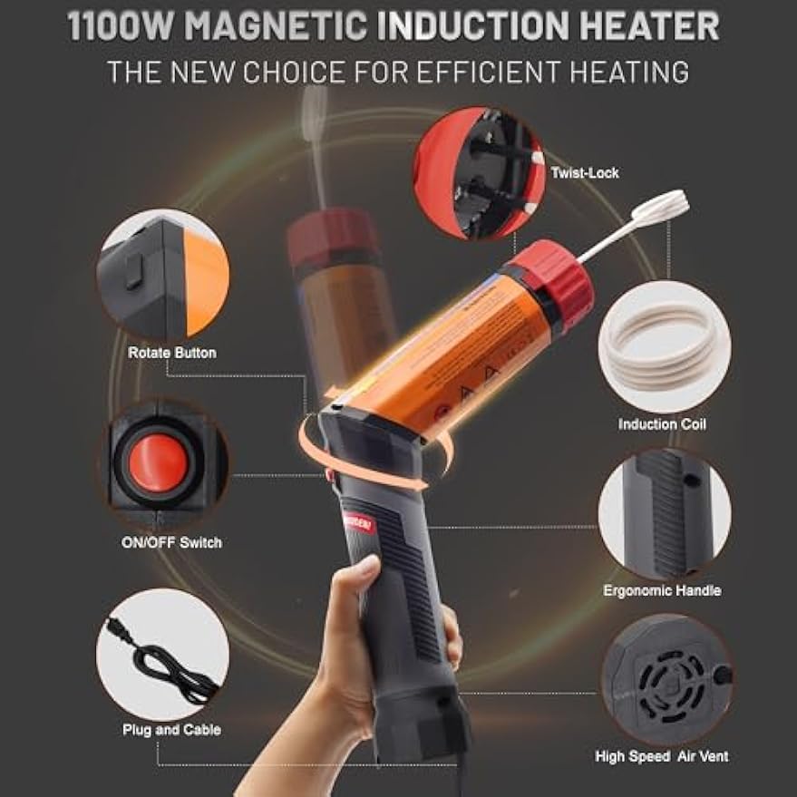 Greenzach ProFlex™ 1100W Magnetic Induction Heater Kit | Rotatable Handle for Tight Spaces | with 8-Piece Coil Set