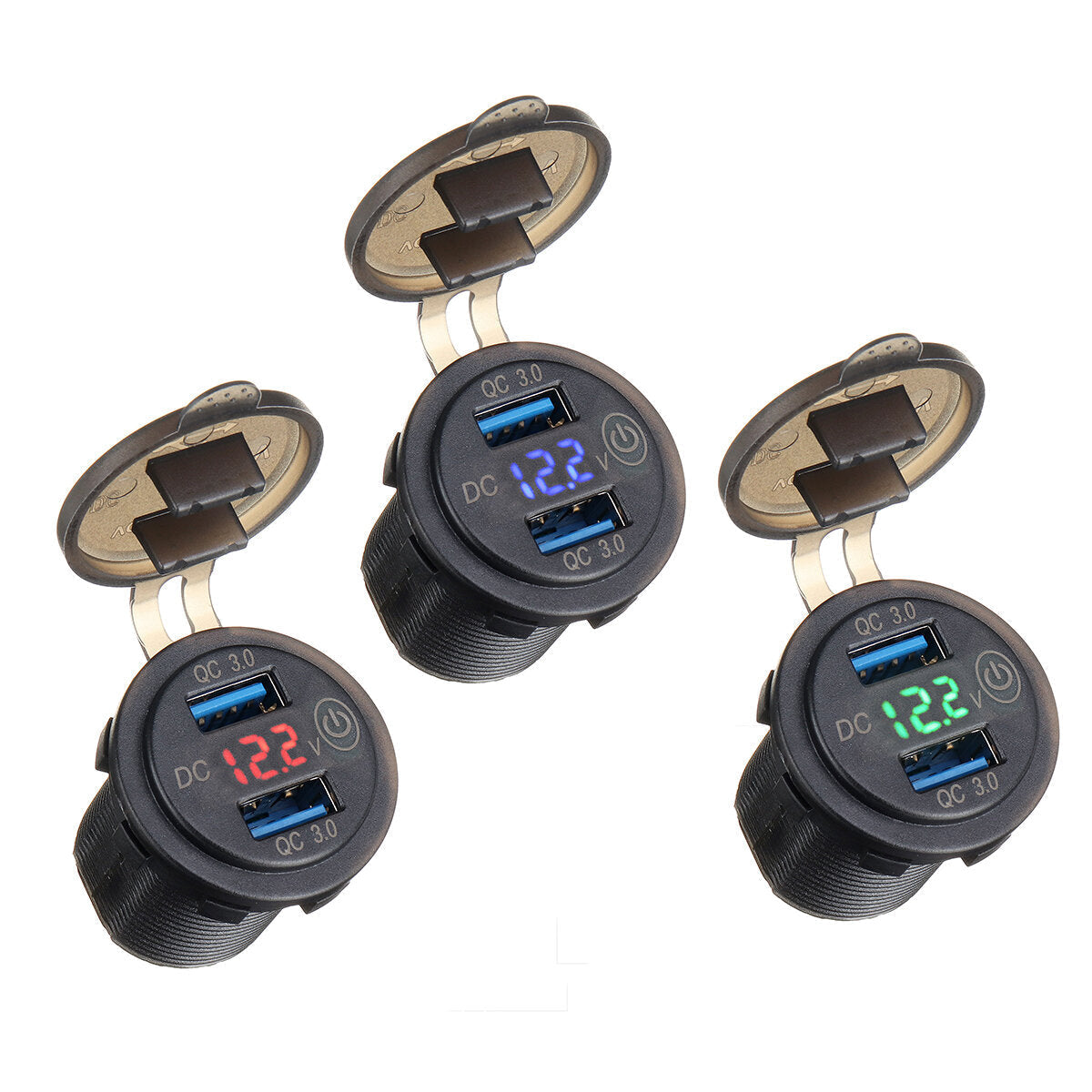 12-24V Touch Switch Fast Charger Socket Voltmeter Dual USB LED Digital Display Voltage