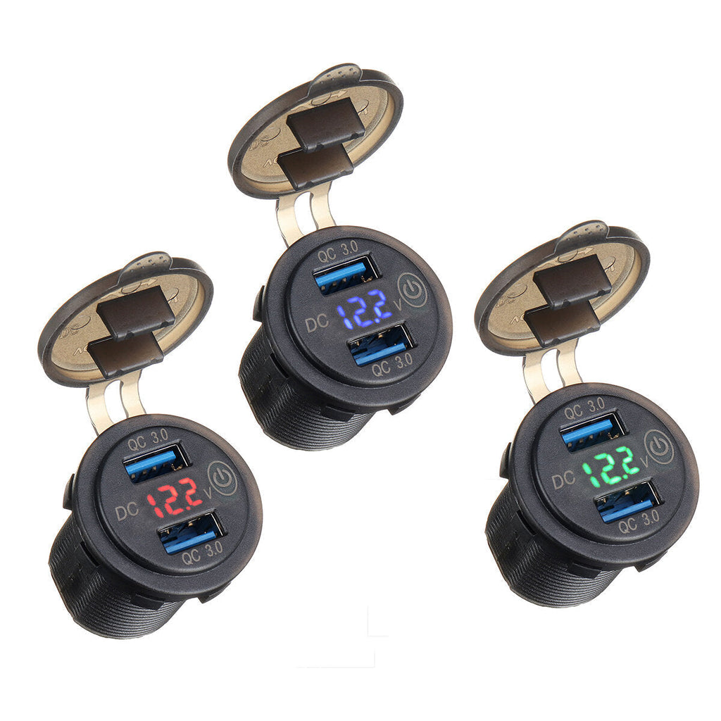 12-24V Touch Switch Fast Charger Socket Voltmeter Dual USB LED Digital Display Voltage