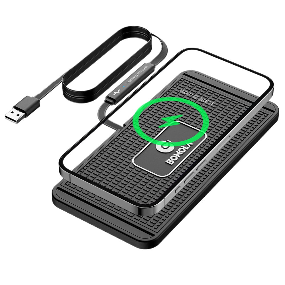 15W Fast Wireless Car Charger Pad with USB Cable, Qi Compatible for iPhone, Non-Slip Silicone, Customizable Design