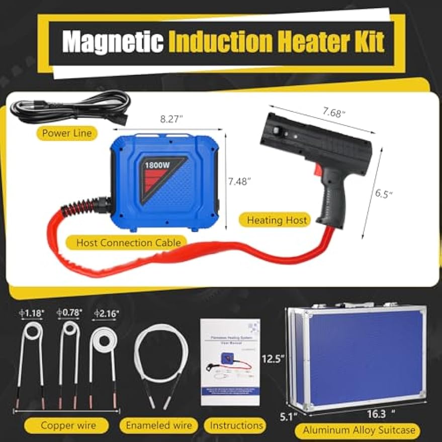 Greenzach MagHeat™ 1800W Handheld Magnetic Induction Heater Kit | Portable Metal Heating System with 4 Coils & Case | 8s Fast Heat