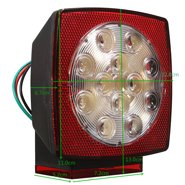 12V LED Square Trailer Tail Lights Truck Brake Stop Lamp Stud Mount Universal