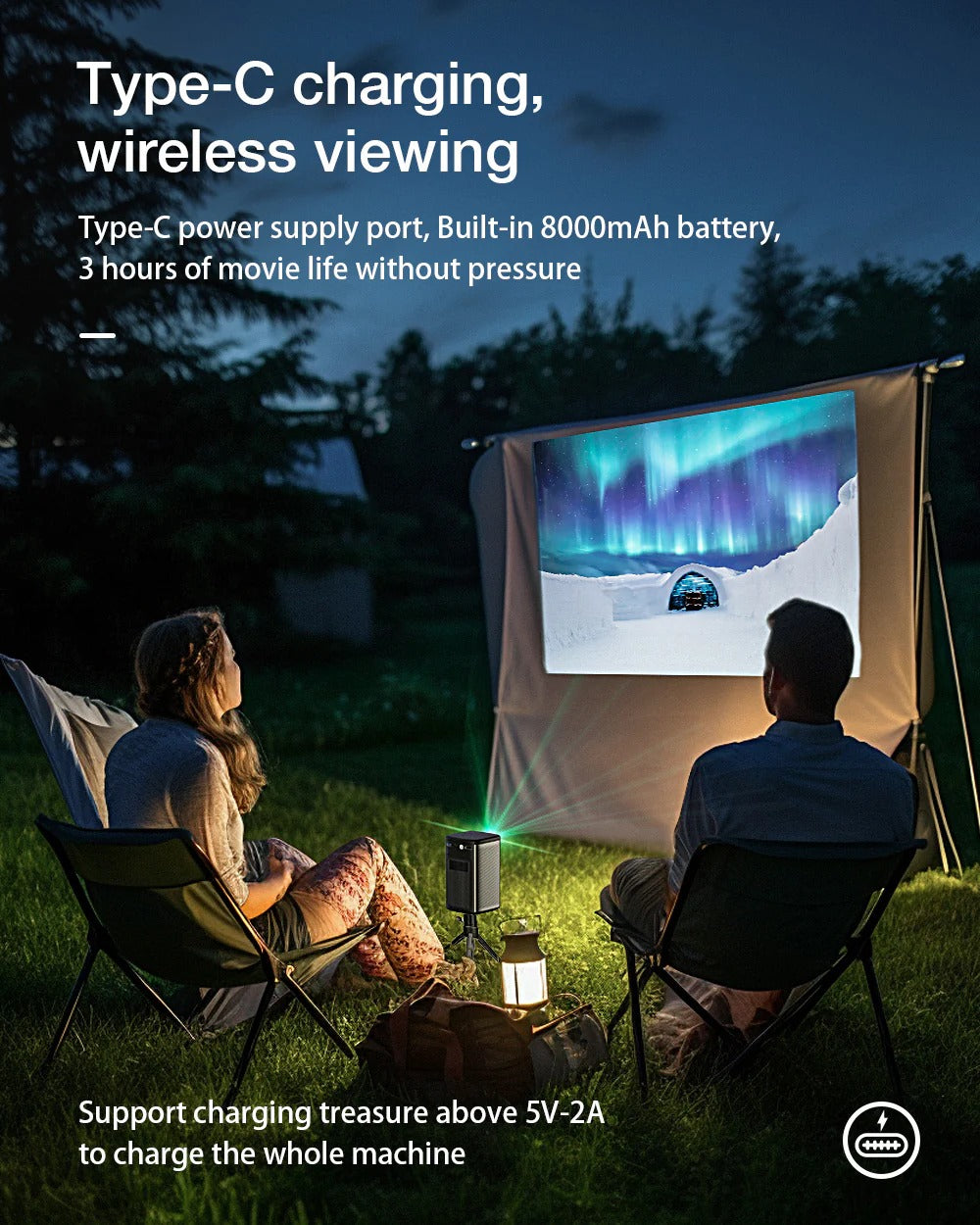 DLP Mini Projector with WIFI6, Android TV, Bluetooth 5.0, Auto Focus, Keystone Correction, Built-in Battery for Outdoor Movies