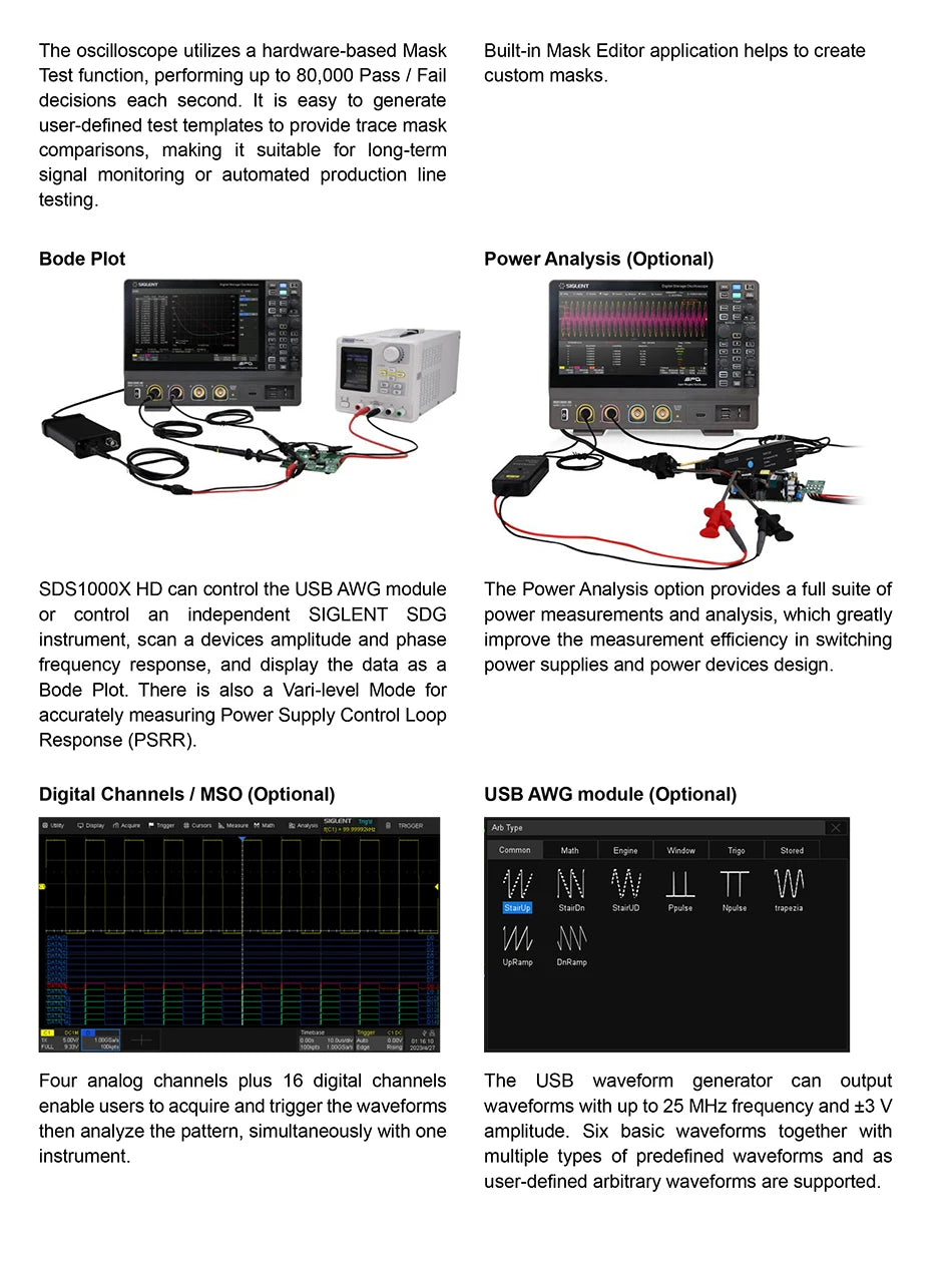 Oscilloscope 200MHz Bandwidth 4 Channels 2GSa/s Sampling Rate 12-bit High Resolution TFT-LCD Touch Screen