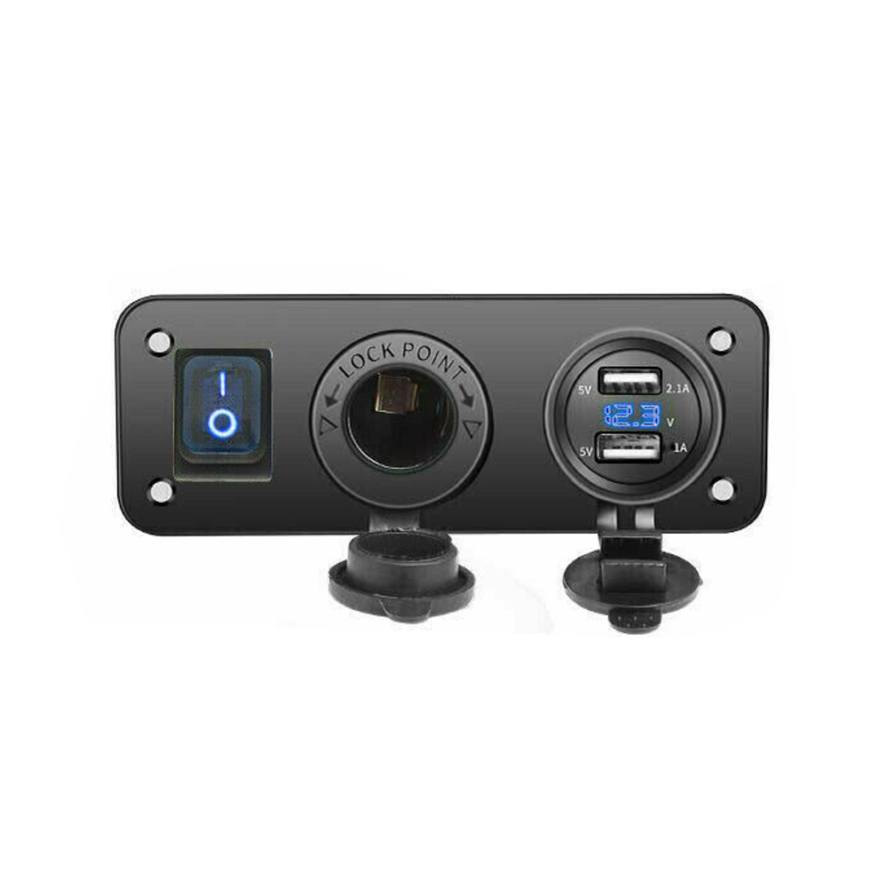 3 in 1 Dual USB Charger LED Voltmeter 12V 24V Power Socket On-Off Switch Panel Black Marine Dual USB Charger Boat Marine Motorcycle Car