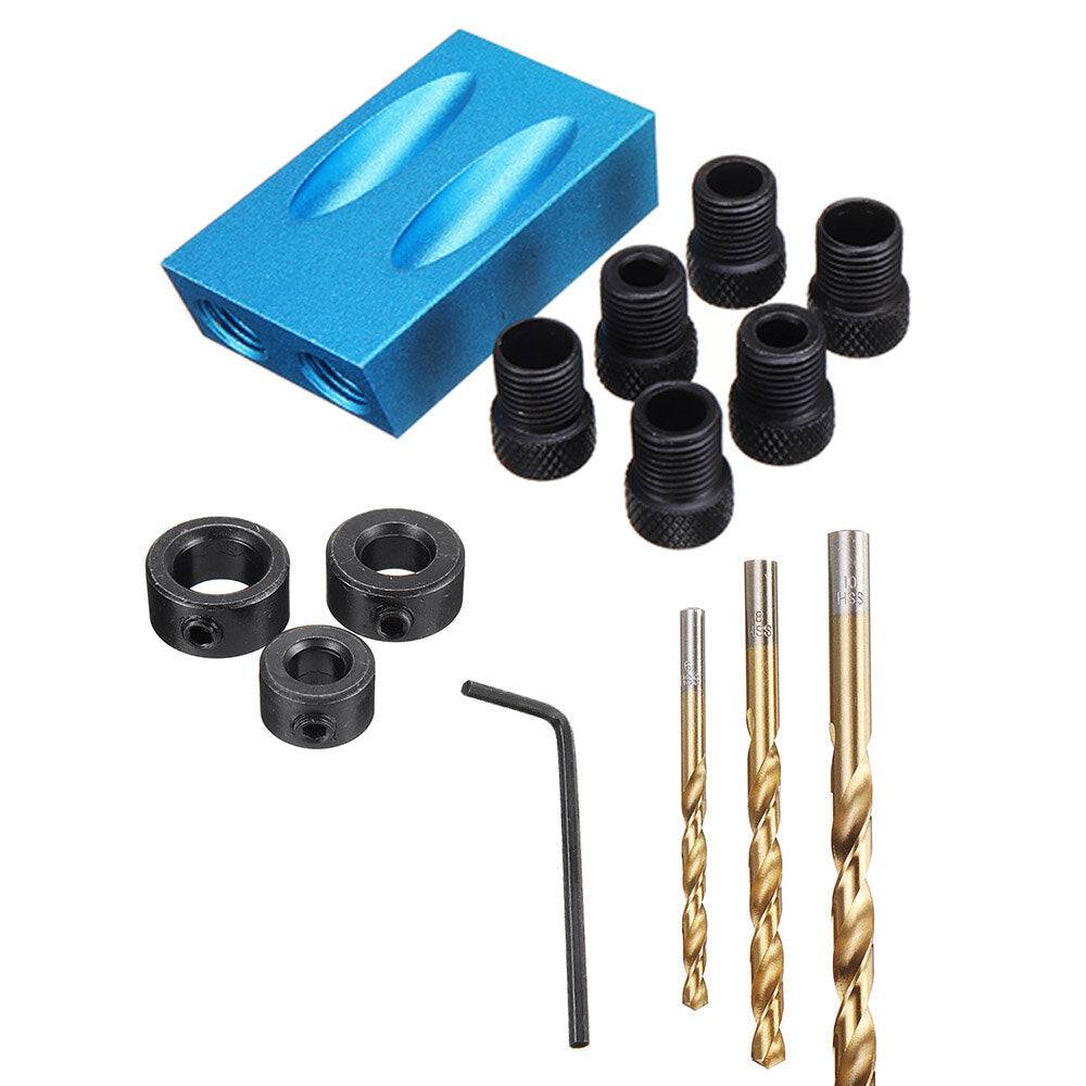 Pocket Hole Screw Jig Drill Guide with Bits & Clamp - Aluminum Alloy, Adjustable for Wood Joints, 4 Set Options