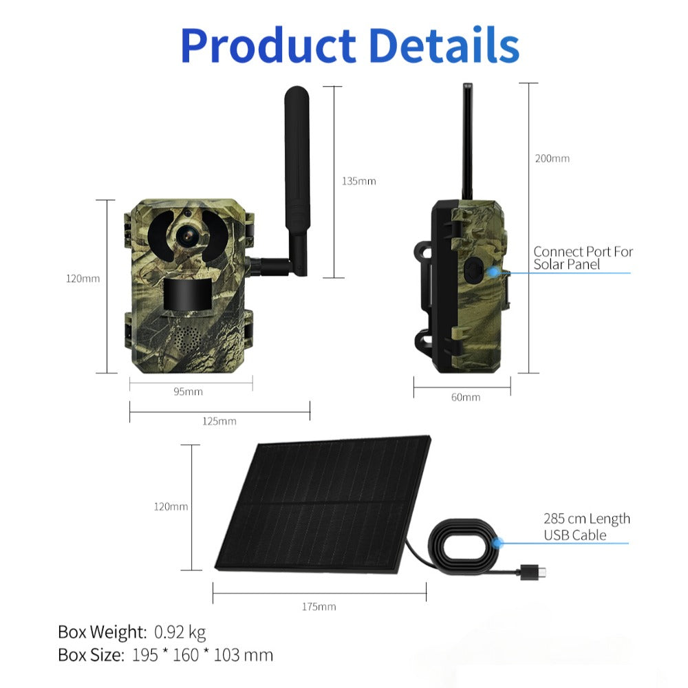 4G 1440P 16MP Hunting Camera Wireless PIR Motion Detection Night Vision Two-way Audio IP66 Solar Powered Wild Animal Monitoring Cameras EU Version