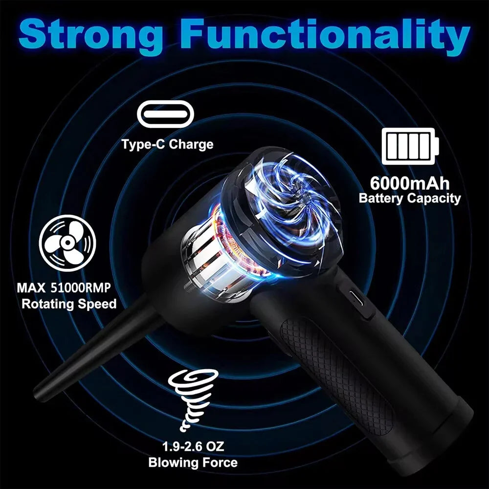 51,000RPM Cordless Electric Air Duster - Handheld Dust Blower for Keyboard/PC Cleaning with Brush | Rechargeable & Portable